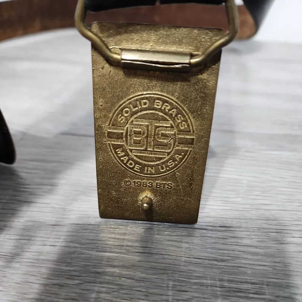 BTS Genuine Leather Belt with Solid Brass Belt‎ Eagle Buckle Rare Vintage 1983